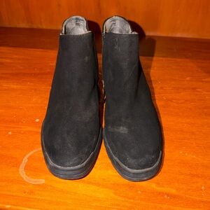 Dr. Scholl’s Shoes RILEY Black Fabric Side Zip Wedged Ankle Boots Women’s